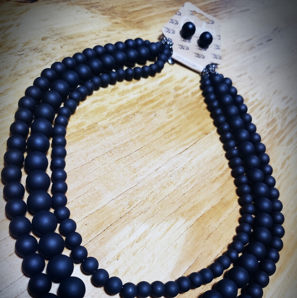 Gunpowder Matte Black Necklace and Earring Set